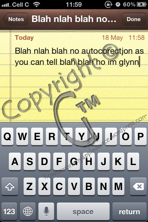 Typing a Note with Auto Correction Off