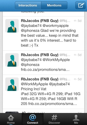 Twitter Conversation with @RbJacobs, @iphoneza and  @jaybabe74
